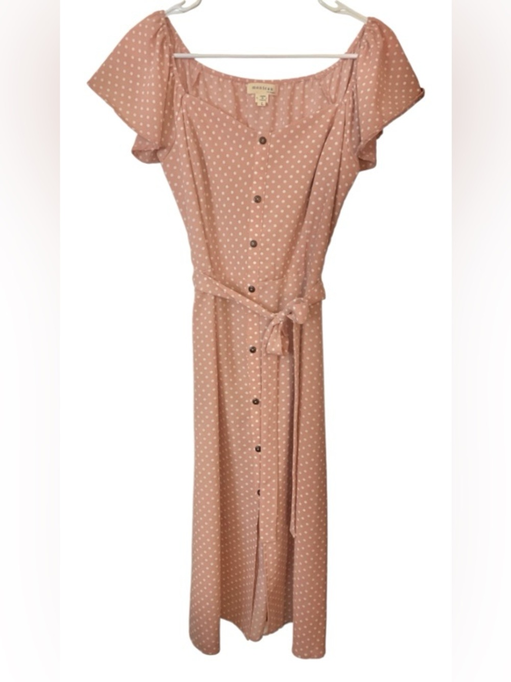 Monteau Dusty Rose Polka Dot Button-Front Midi Dress